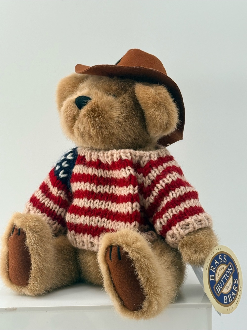 Brown Teddy Bear with Red & Cream Stripe Sweater